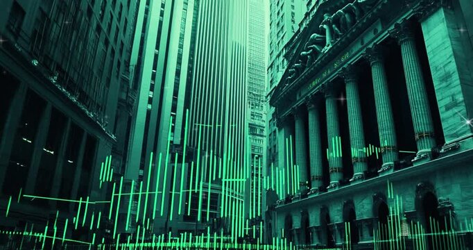 a modern web chart of the S&P 500 dark with green lines, faded background of the NYSE floor 3840 x 2160 pixels 4k
