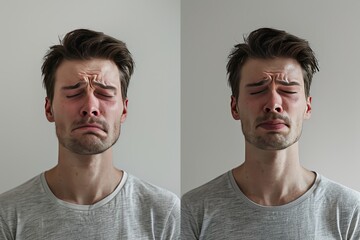 The man in the shirt has a serious expression on his face