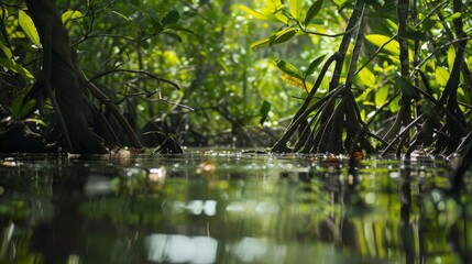 closeup of a tropical mangrove swamp 