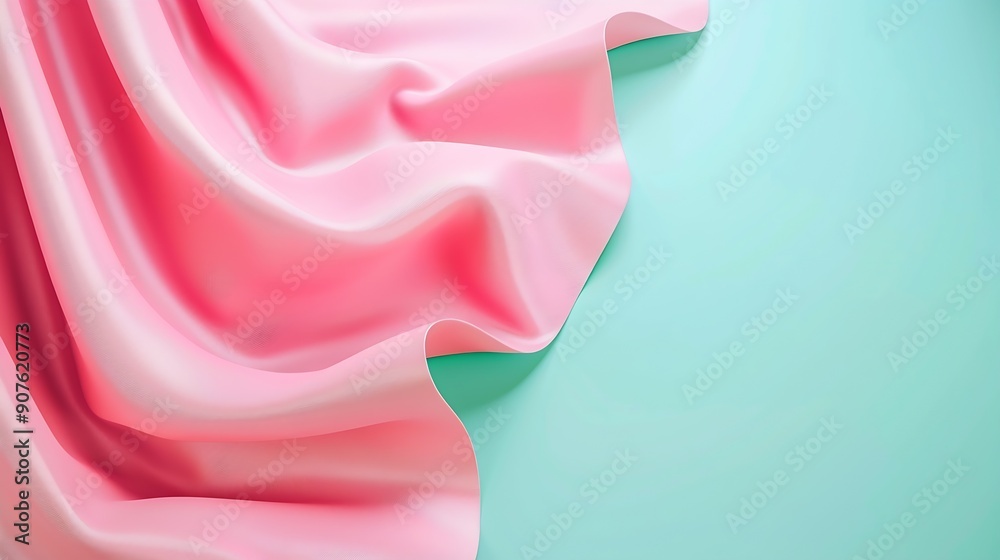 Aufkleber wavy 3d pink sheets on a bright mint background summer abstract template : generative ai