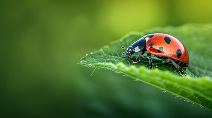 Obraz premium Close-Up of a Ladybug on a Green Leaf. 