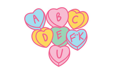 Candy heart sayings, valentine graphic design clip art, stupid holiday, go away, hard pass, nope, funny