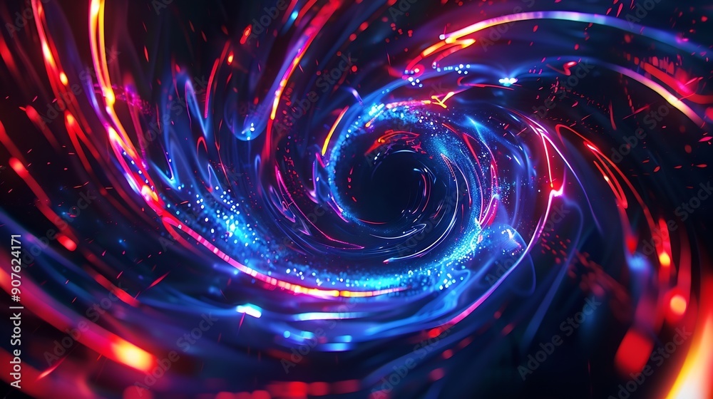 Aufkleber colorful swirl elements with neon led illumination abstract futuristic background : generative ai