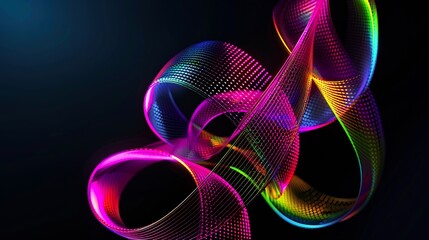 A colorful neon curly geometry shape on a black background 3d : Generative AI