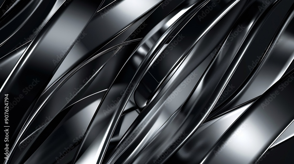 Aufkleber This is a background image in which silver intersecting streamlines are drawn with a brush on a black background : Generative AI