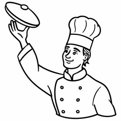 A chef tossing pizza dough in the air art vector illustration