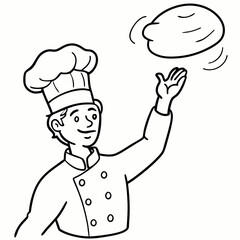 A chef tossing pizza dough in the air art vector illustration