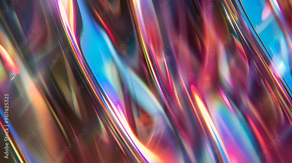 Poster Abstract wave glass vertical line pattern background Texture of wavy glass illuminated with multicolored light Blurry bright backdrop for banner Soft focus image : Generative AI