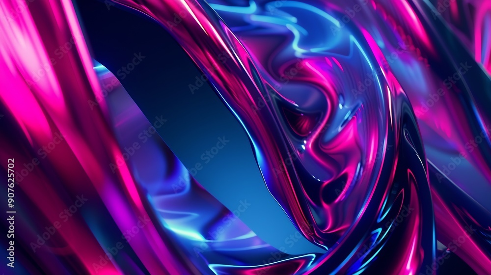 Aufkleber Neon illuminated dynamic sheets wallpaper Abstract business background : Generative AI
