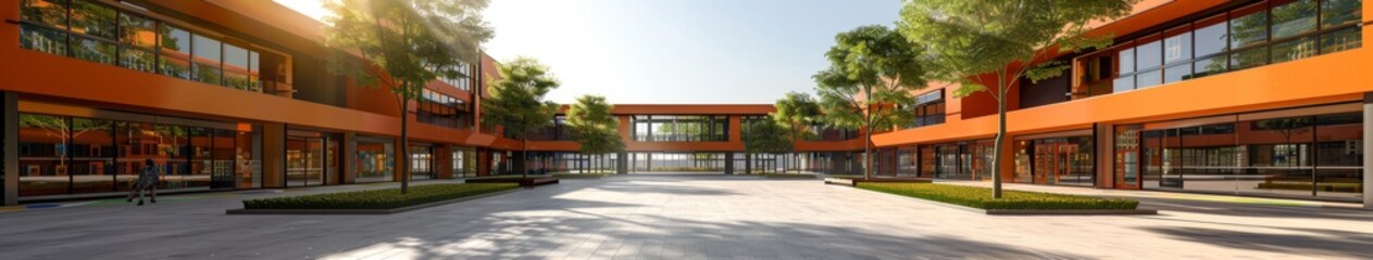 Fototapeta premium American School Building Exterior Concept: A Modern Architectural Vision Reflecting Education's Progress and Tradition