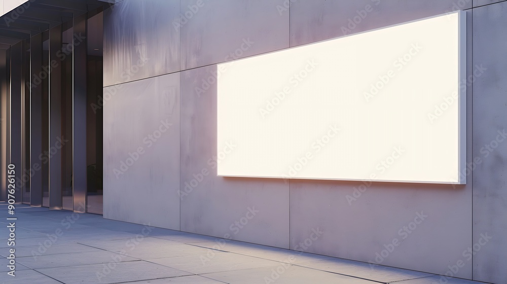 Poster Mock up white horizontal light box billboard on wall at entrance building Clipping path for mockup : Generative AI