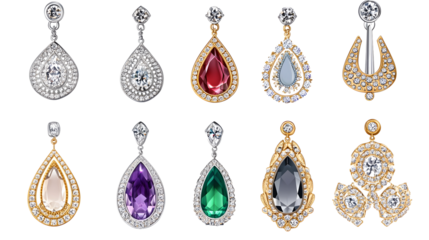 A set of earrings in different styles, in silver and gold