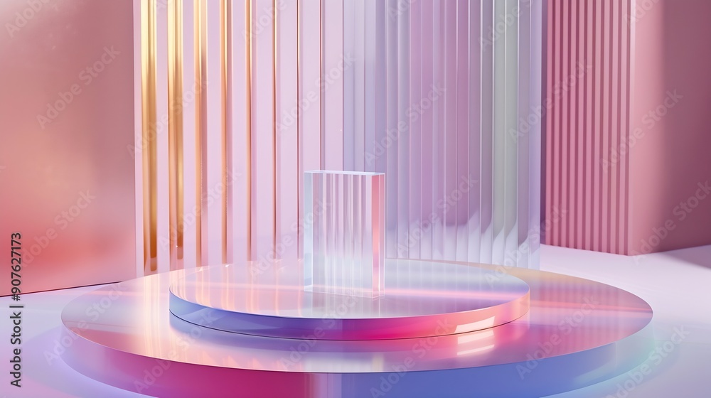 Aufkleber bright colourful abstract background made by transparent and ribbed acrylic glass empty showcase for