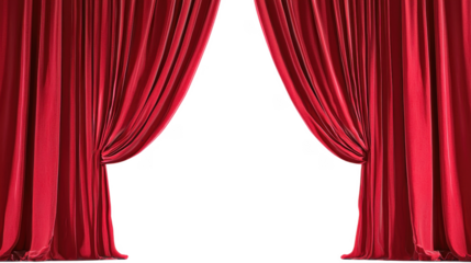 A striking image of open red theater curtains cut out transparent isolated on white background PNG