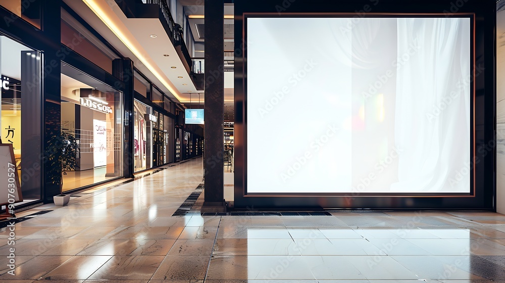Poster mockup of large led screen a front of shop in shopping mall : generative ai