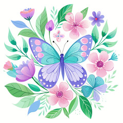 Arrangement of watercolor butterflies art vector illustration