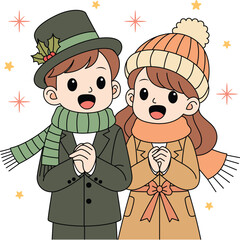 Couple Celebrating New Year Cartoon. Christmas Clipart
