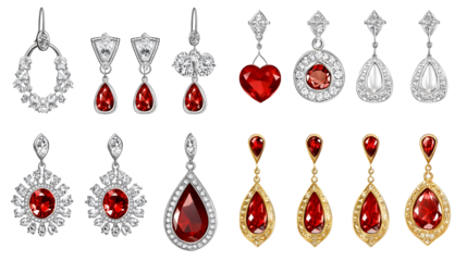 A set of earrings in different styles, in silver and gold