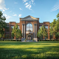 Obraz premium American School Building Exterior Concept: A Modern Architectural Vision Reflecting Education's Progress and Tradition