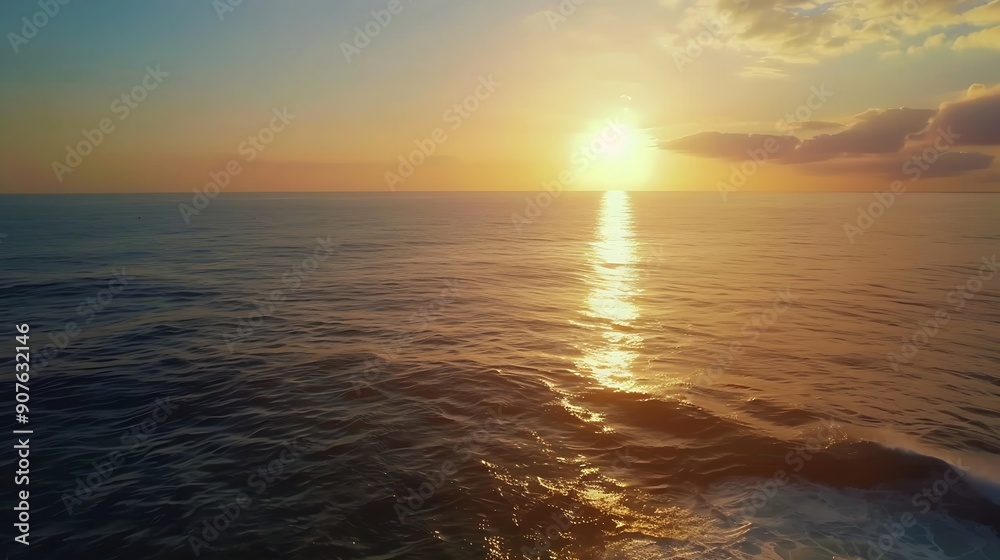 Poster Witness the ethereal blend of sea and sky at sunset from a mesmerizing aerial perspective captured by a drones lens Flight over the ocean Ocean loop video background : Generative AI