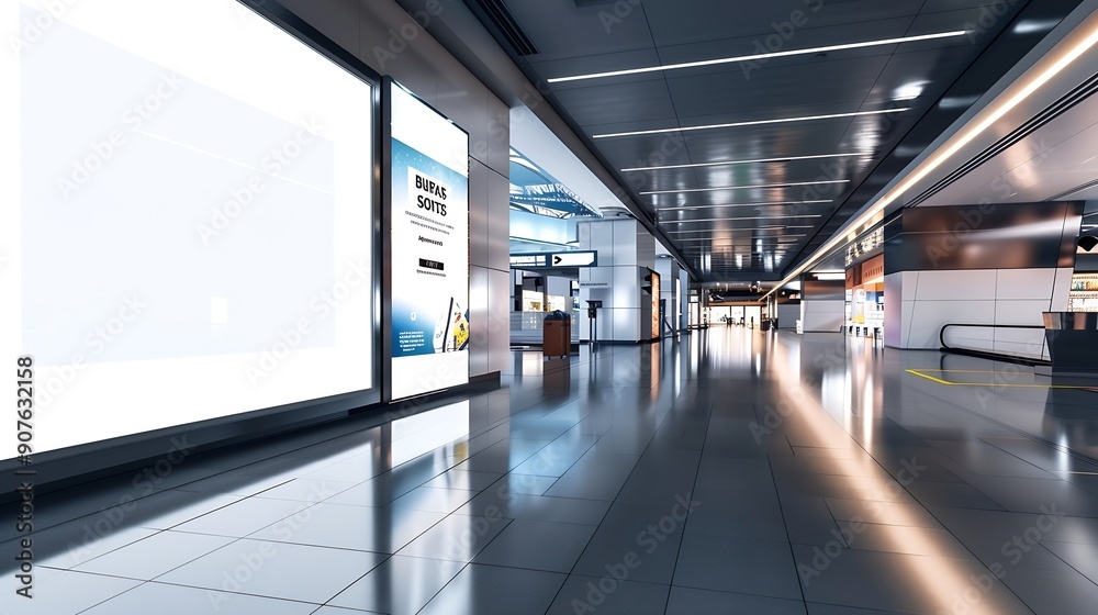 Aufkleber sign and billboard mockup at duty free shop in departure terminal to promote your business or organi
