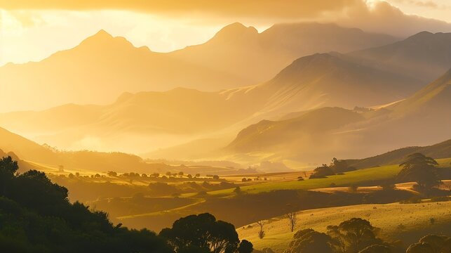 Outeniqua Mountains during a golden sunset George Garden route South Africa : Generative AI