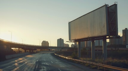 Obraz premium Empty billboard on the side of a highway The billboard is located in a city and it is facing the highway The billboard is large and rectangular Background of the billboard is white cli : Generative AI