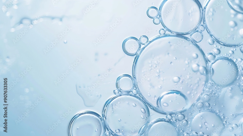 Poster oil bubbles close up a circles of water macro abstract light blue background : generative ai