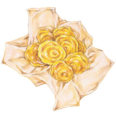 fried green plantains from caribbean and latin america, fried food painting with colored pencils © Thunyapaphat