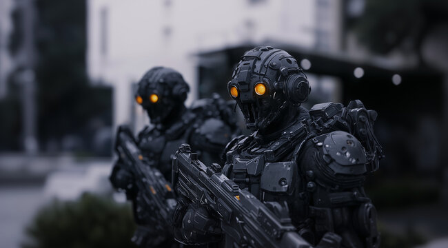 Robots Soldats en Armure Grise avec Fusils