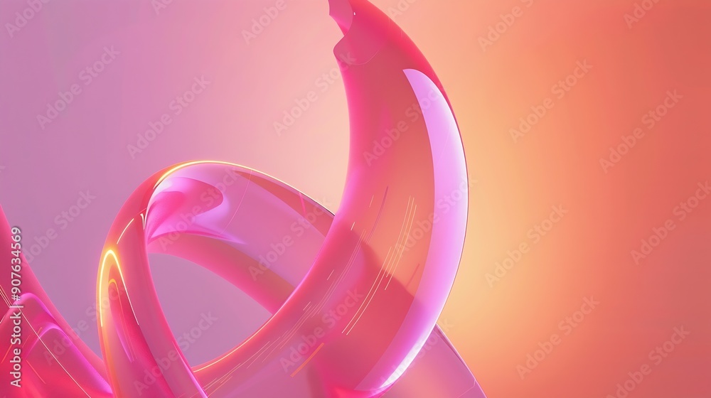 Aufkleber Neon abstract curvy shape against the colorful pink background Iridescent futuristic template : Generative AI