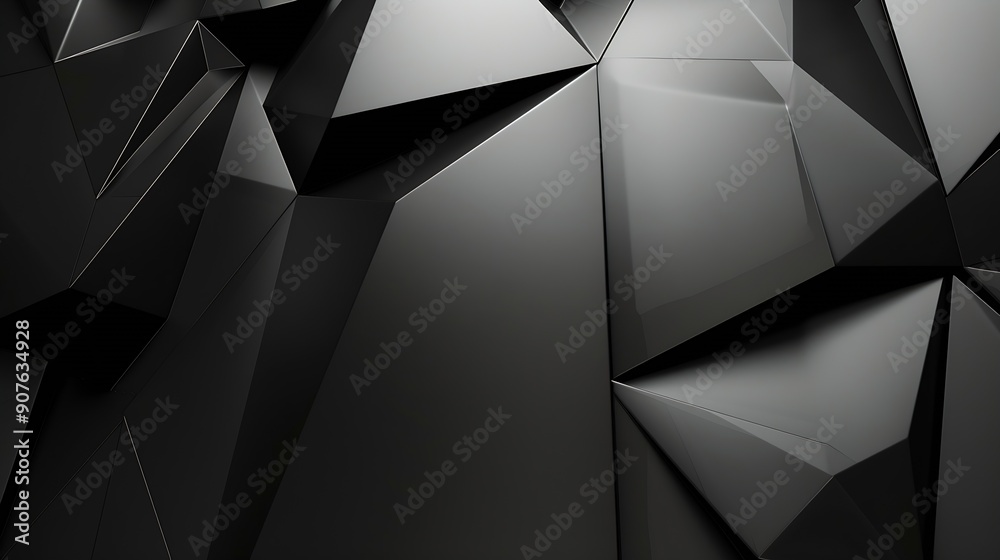 Poster Black white abstract background Geometric shape Lines triangles 3d effect Light glow shadow Gradient Dark grey silver Modern futuristic : Generative AI
