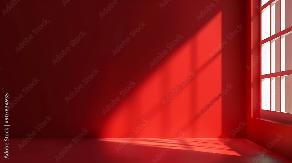 Poster abstract red studio background for product presentation backdrop with shadows of window for display 