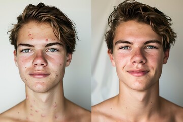 Fototapeta premium man on the left has acne on his face