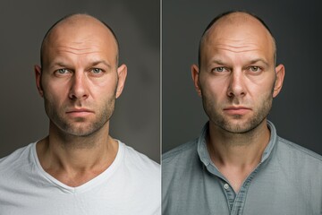 Two men with shaved heads, one with a beard and the other without