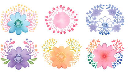 set of watercolor pastel flower decoration on wedding table with flowers 