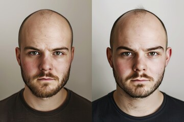 Two men with shaved heads, one with a beard and the other without