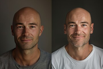 Two men with shaved heads and long hair