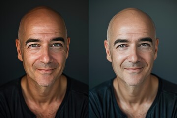 Two men with shaved heads and long hair