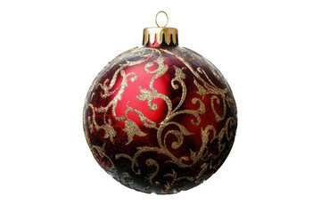 Red ball with gold ornament Christmas decoration on transparent background