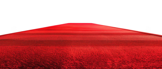 red carpet, highlighting its plush texture and rich color. The perspective emphasizes the luxurious and elegant nature of the carpet cut out transparent isolated on white background PNG