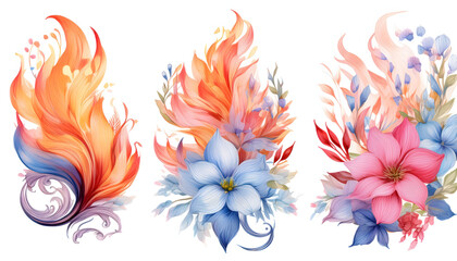 Obraz premium set of watercolor pastel flower decoration on wedding table with flowers 