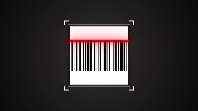 Red barcode scanning animation isolated on black background. Seamless loop