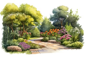 Fototapeta premium Garden outdoors backyard walkway.