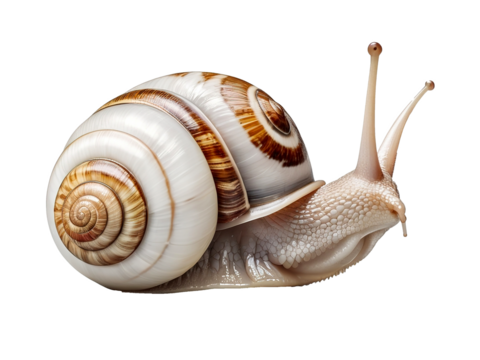 Snail with extended body crawling, isolated transparent background