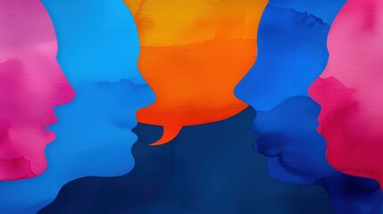 A Close-up Shot Abstract Watercolor Silhouettes of Watercolor business silhouettes, vibrant overlapping hues