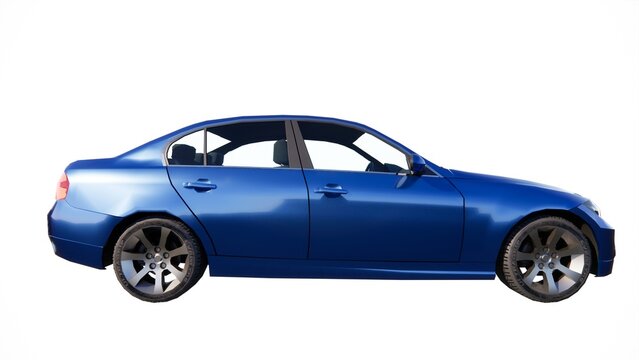3D rendering sports car private car family car blue color with white background, can be used as walpeper and wall display