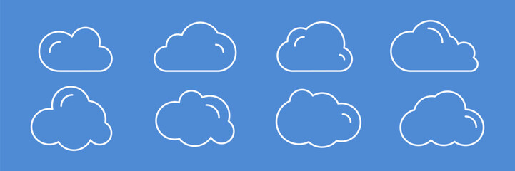 Clouds line icons set on blue background