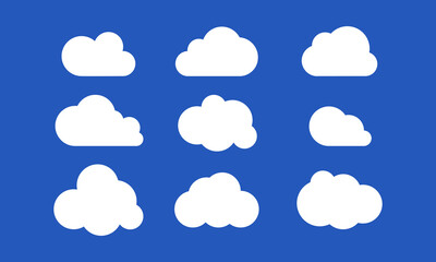 White Clouds in blue sky collection. Cartoon shape element. Vector