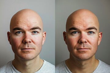 The image is a series of men with shaved heads, each with a different skin tone